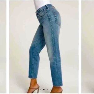 Good American Good Vintage Distressed Straight Leg Cropped Jeans - Size 12